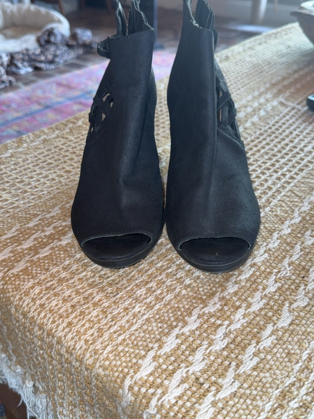 Rampage Black Peep-Toe Cutout Ankle Heels
